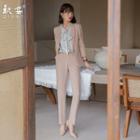 Plain Blazer / Straight Leg Dress Pants / Bow Blouse / Set