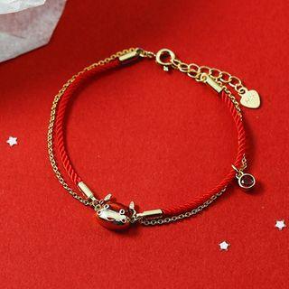 Ox Agate Woven Bracelet Red & Gold - One Size