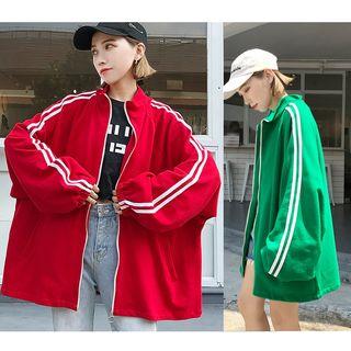 Striped Loose Fit Zip Jacket