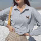 Butterfly Embroidered Lapel Polo Shirt