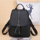 Tassel Detail Faux Leather Backpack Black - One Size