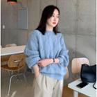 Cable-knit Lantern-sleeve Sweater Sky Blue - One Size