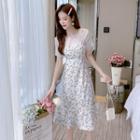 Set: Short Sleeve Plain Top + Sleeveless Floral A-line Dress