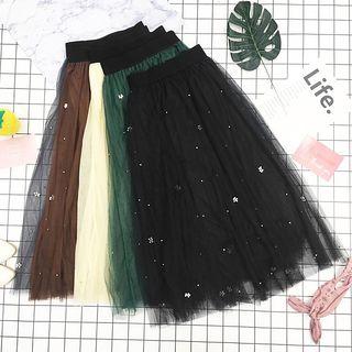 Beaded Midi Mesh Skirt