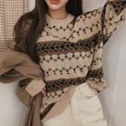 Crew-neck Patterned Sweater One Size
