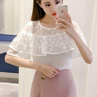 Cape-sleeve Lace Panel Top