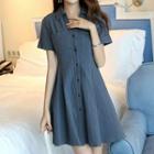 Plain Short-sleeve A-line Shirt Dress