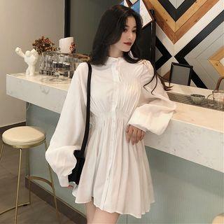 Long-sleeve Crinkled Mini A-line Shirt Dress