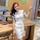 Contrast Trim Ruffle Knit Sheath Dress