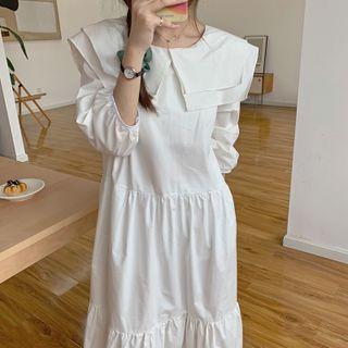 Long-sleeve Collar Midi Smock Dress