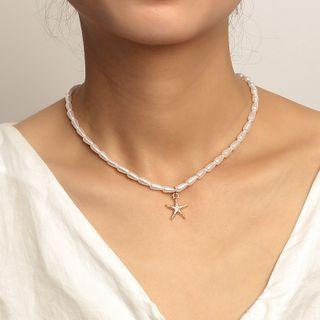 Alloy Star Pendant Faux Pearl Choker White - One Size