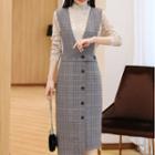 Set: Sleeveless Midi Dress + Mock Neck Long-sleeve Top