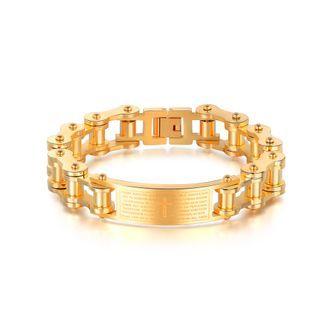 Fashion Personality Plated Gold Bible Cross Bicycle Chain 316l Stainless Steel Bracelet 12mm Golden - One Size