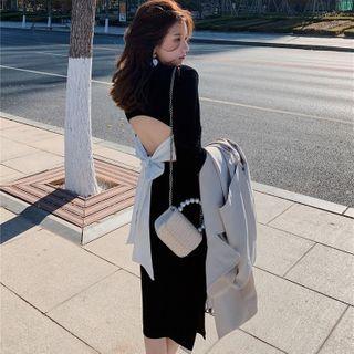 Long-sleeve Open Back Mini A-line Velvet Dress