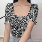 Zebra Print Short-sleeve Crop Top