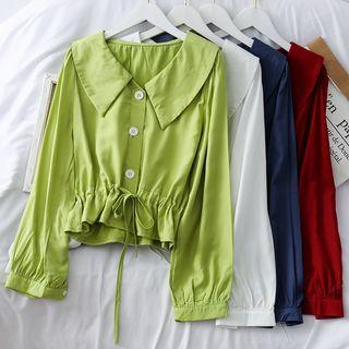 Drawstring-waist Plain Blouse