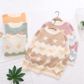 Star & Heart Jacquard Color-block Sweater