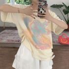 Short-sleeve Printed T-shirt / Plain Bow Shorts