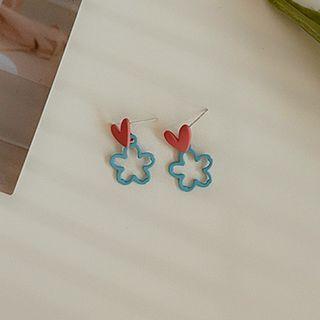 Heart Flower Alloy Dangle Earring 1 Pair - Pink & Blue - One Size