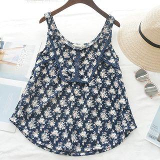 Flower Print Lace Trim Tank Top