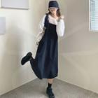 Plain Midi A-line Overall Dress / Long-sleeve Blouse