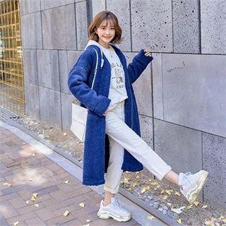 Contrast-hood Long Sherpa-fleece Jacket
