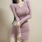 Long-sleeve Ribbed Mini Dress
