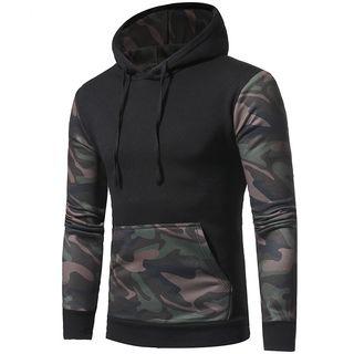 Paneled Camouflage-print Hooded Pullover