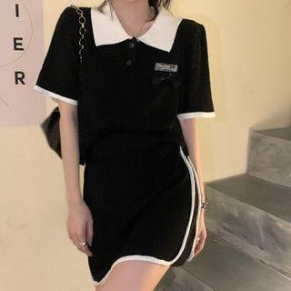 Contrast-trim Short-sleeve Polo Shirt / Contrast-trim A-line Mini Skirt