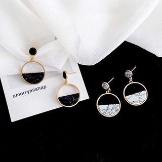 Marble Print Half Disc Dangle Earring