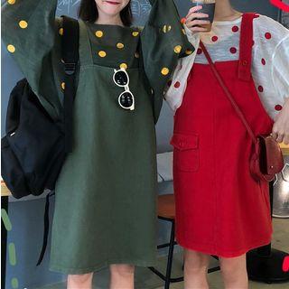 Long-sleeve Dotted T-shirt / Plain Jumper Dress