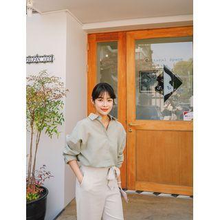 Plus Size Drop-shoulder Linen Blend Shirt