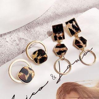 Leopard Print Alloy Hoop Dangle Earring