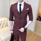 Set: Single Button Elbow-sleeve Blazer + Vest + Dress Pants