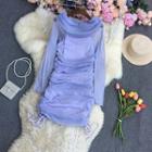 Long-sleeve Drawstring Mesh Mini Sheath Dress