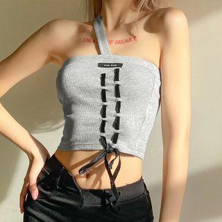 Halter-neck Drawstring Crop Top