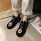 Fleece Trim Embroidered Patch Sneakers