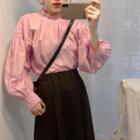 Puff-sleeve Frill Collar Blouse / Midi A-line Skirt