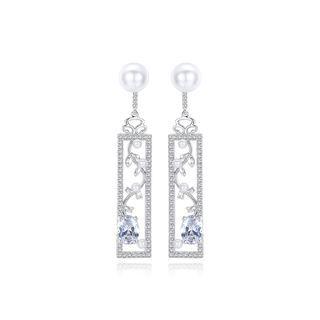 Elegant And Fashion Geometric Leaf Rectangular Imitation Pearl Earrings With Cubic Zirconia Silver - One Size