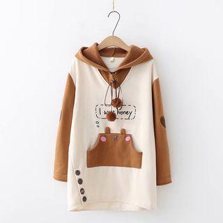 Bear Lettering Two-tone Hoodie