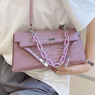 Flap Faux Croc Grain Shoulder Bag