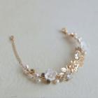 Flower Freshwater Pearl Wedding Bracelet White & Gold - One Size