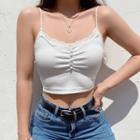 Lace-trim Ribbed Knit Crop Camisole Top