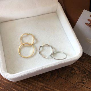 Set : Polished Alloy Ring + Wavy Alloy Ring