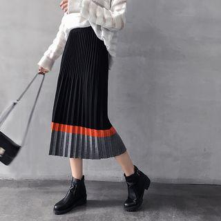 Midi Accordion Pleat Color Block Knit Skirt