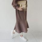 Ruffle-hem Napped Long Pullover Dress