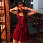 Sleeveless A-line Mini Dress Vintage Red - One Size