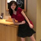 Short-sleeve Bow T-shirt / Dotted A-line Mini Skirt