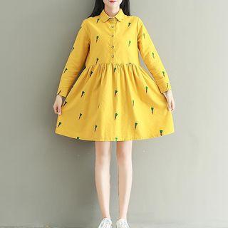 Long-sleeve Carrot Print A-line Dress