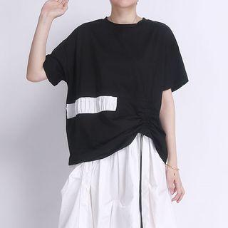 Two-tone Panel Drawstring Short-sleeve T-shirt